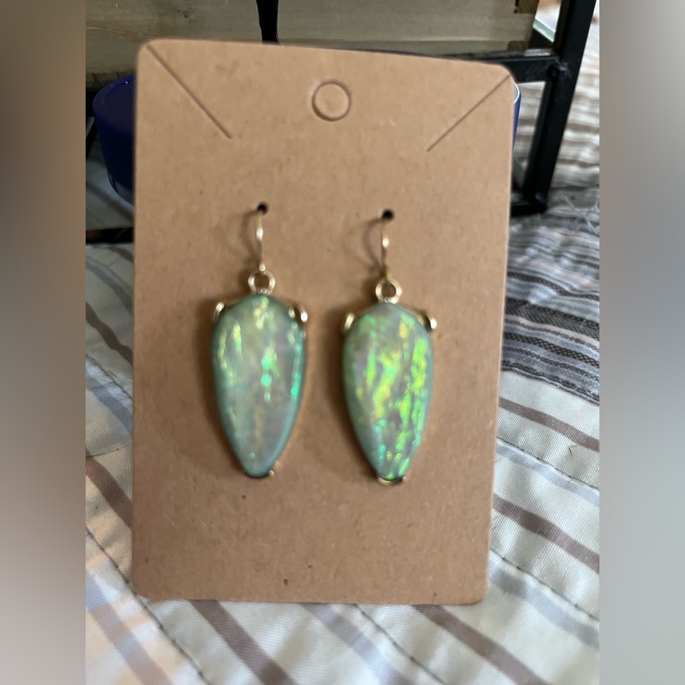 Beautiful Opalescent Green Dangle Earrings - Picture 3 of 11
